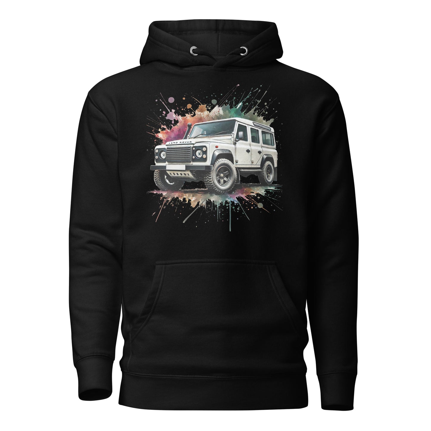 Land Rover Defender Art Hoodie - Rugged Splash Off-Road Enthusiast's Hoodie