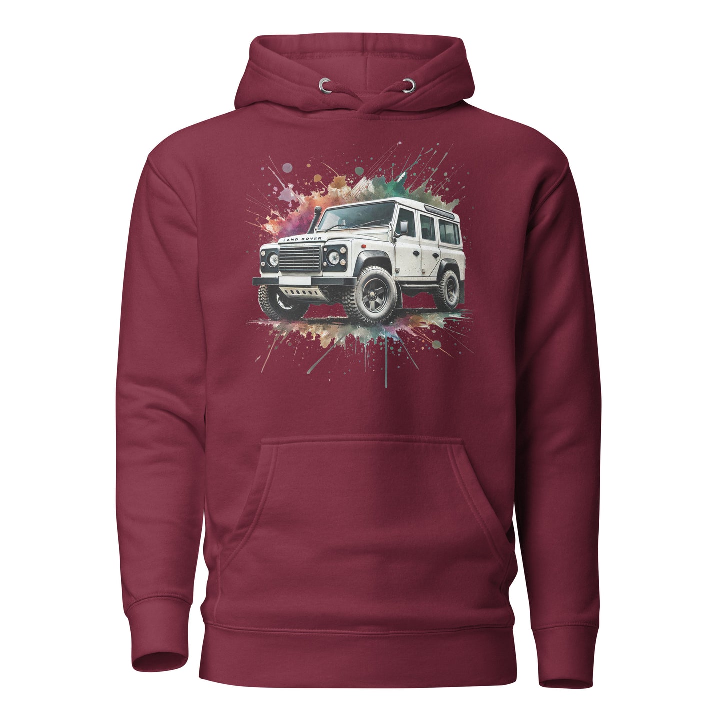 Land Rover Defender Art Hoodie - Rugged Splash Off-Road Enthusiast's Hoodie