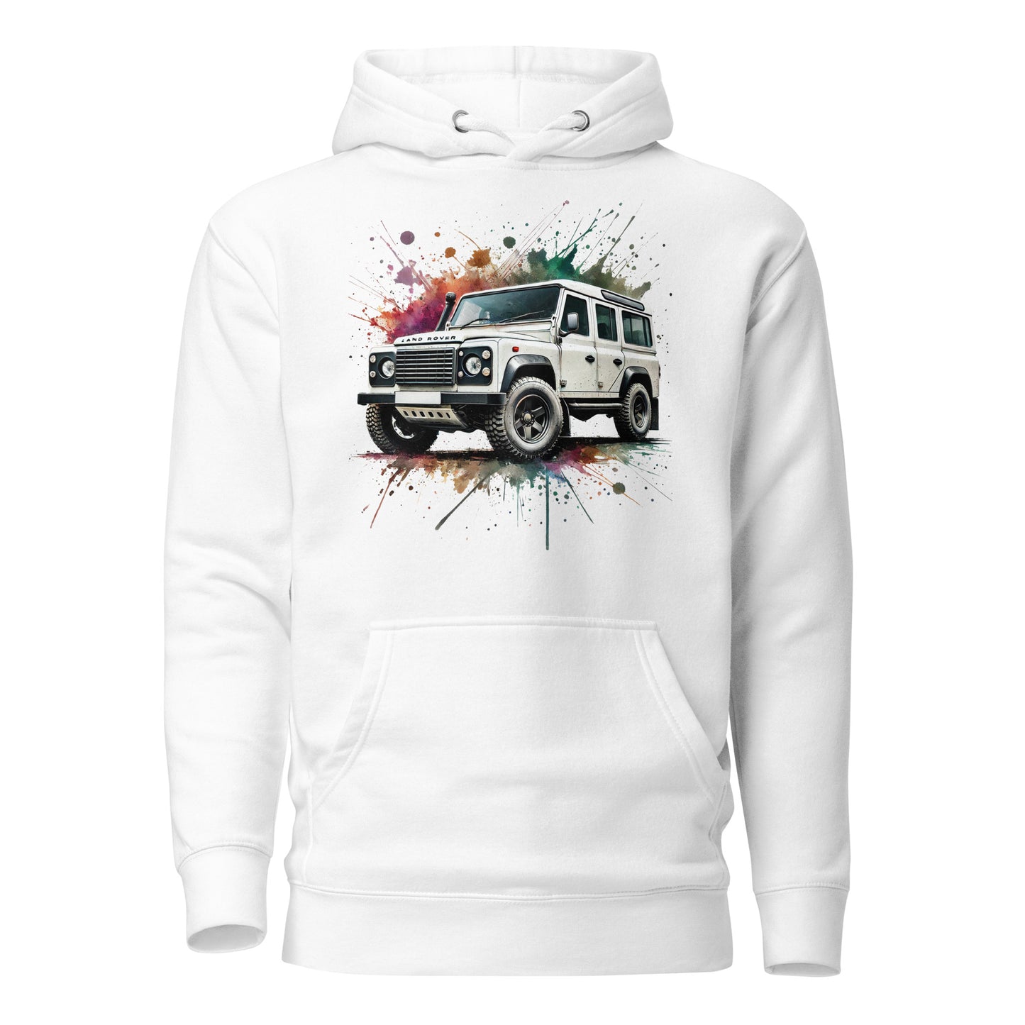Land Rover Defender Art Hoodie - Rugged Splash Off-Road Enthusiast's Hoodie