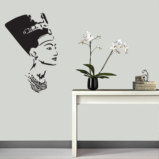 Queen Nefertiti wall sticker, premium vinyl silhouette inspired by ancient Egyptian elegance.