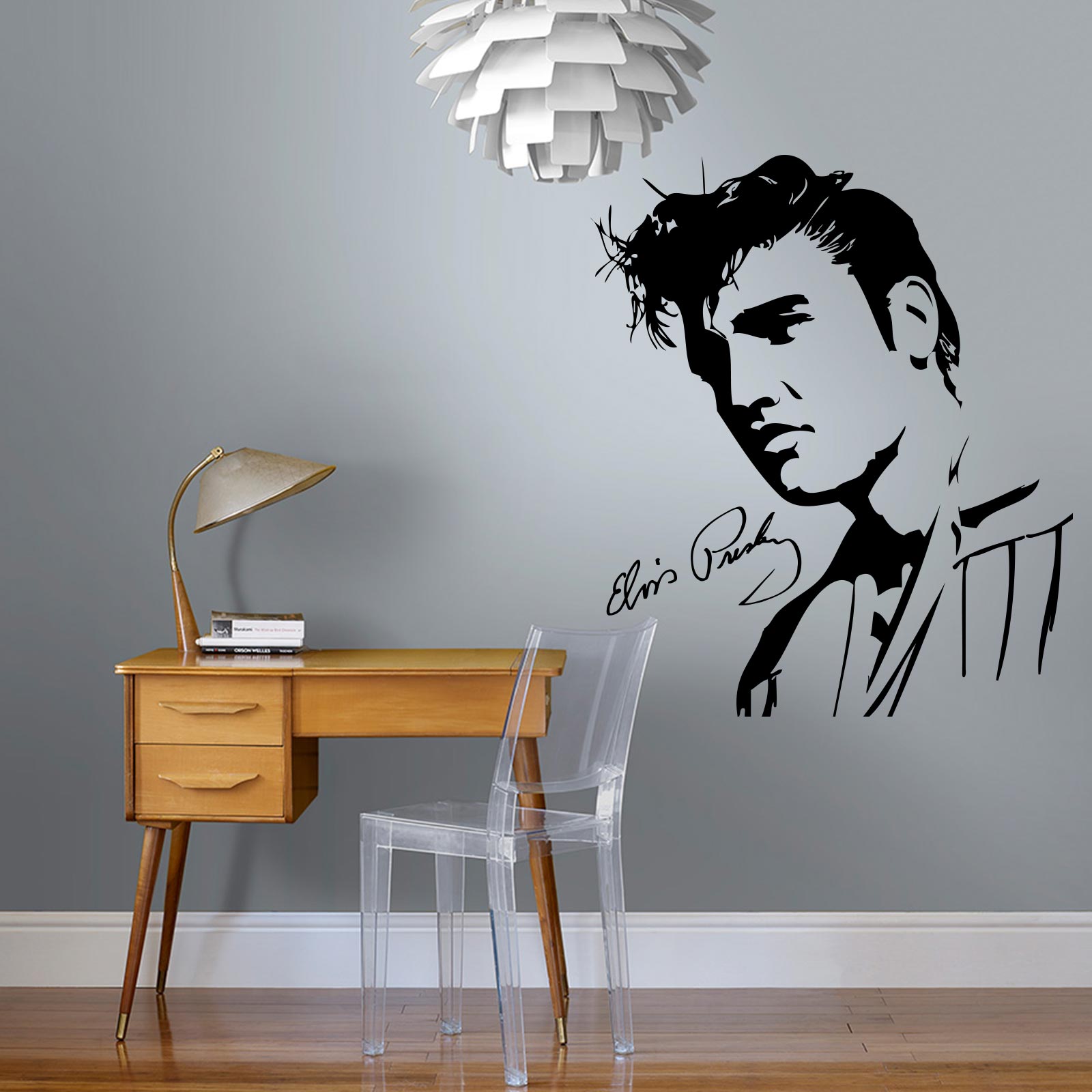 Elvis Presley wall sticker silhouette, premium vinyl decal for smooth walls.