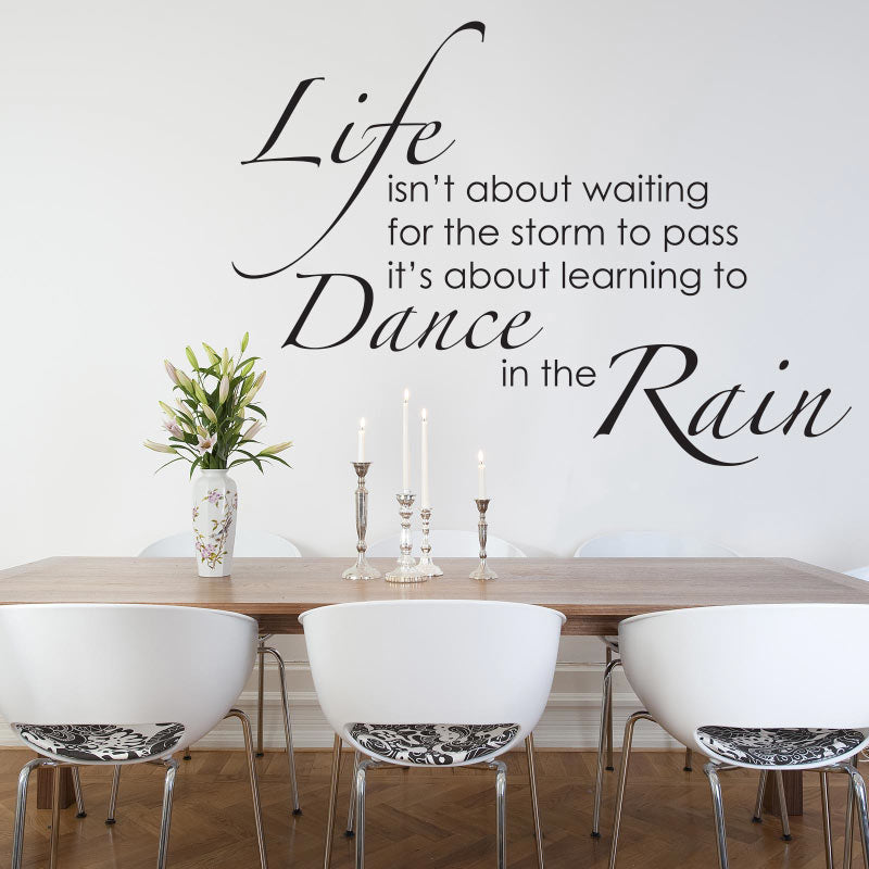 Life Isn't About Waiting For The Storm To Pass It's About Learning To Dance In The Rain Quote Wall Decal Sticker