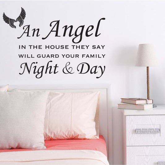 An Angel In The House They Say Will Guard Your Family Night & Day Quote Wall Decal Sticker